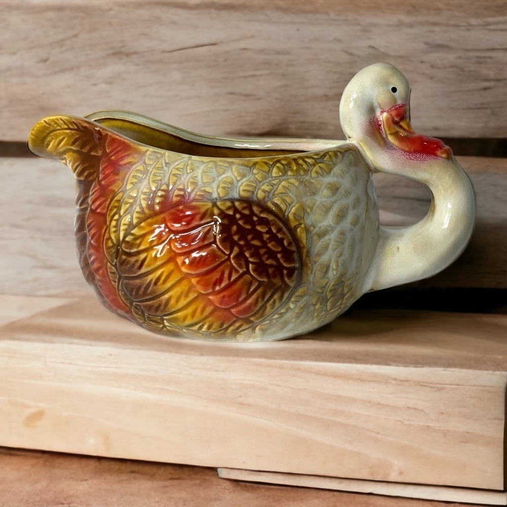 Harvest Gravy Boat NEW Hand Painted Artisan Ceramic Thanksgiving Turkey Autumn